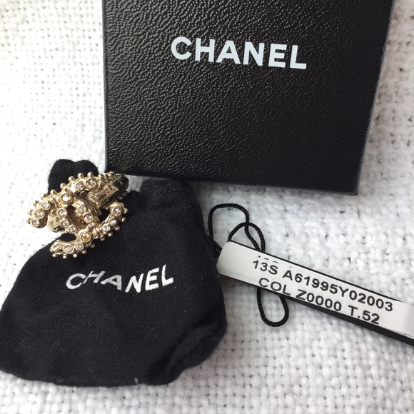 Chanel Ring Size 52 Brand New Full Set Champagne Gold Color With Crystals - Picture 4 of 16